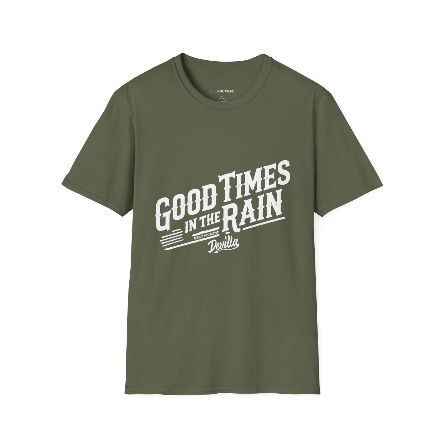 Good Times In The Rain - Devilla White Logo - Unisex Softstyle T-Shirt